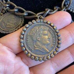 Vintage Necklace Earrings Set Queen Elizabeth II Regina Napoleon Empereur Coins